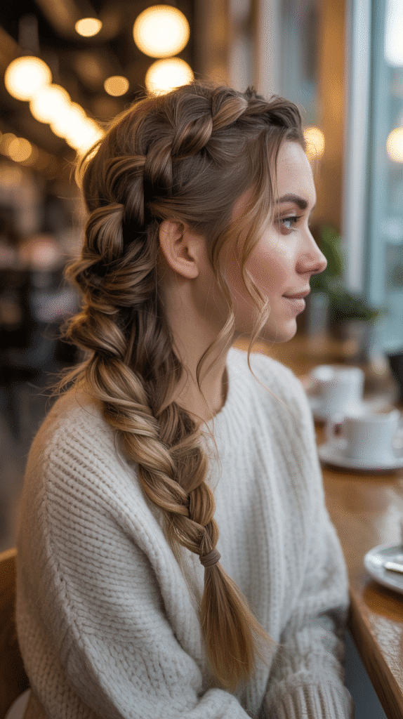 27 Cute Winter Hairstyles for School 7 Twisted Side Braid