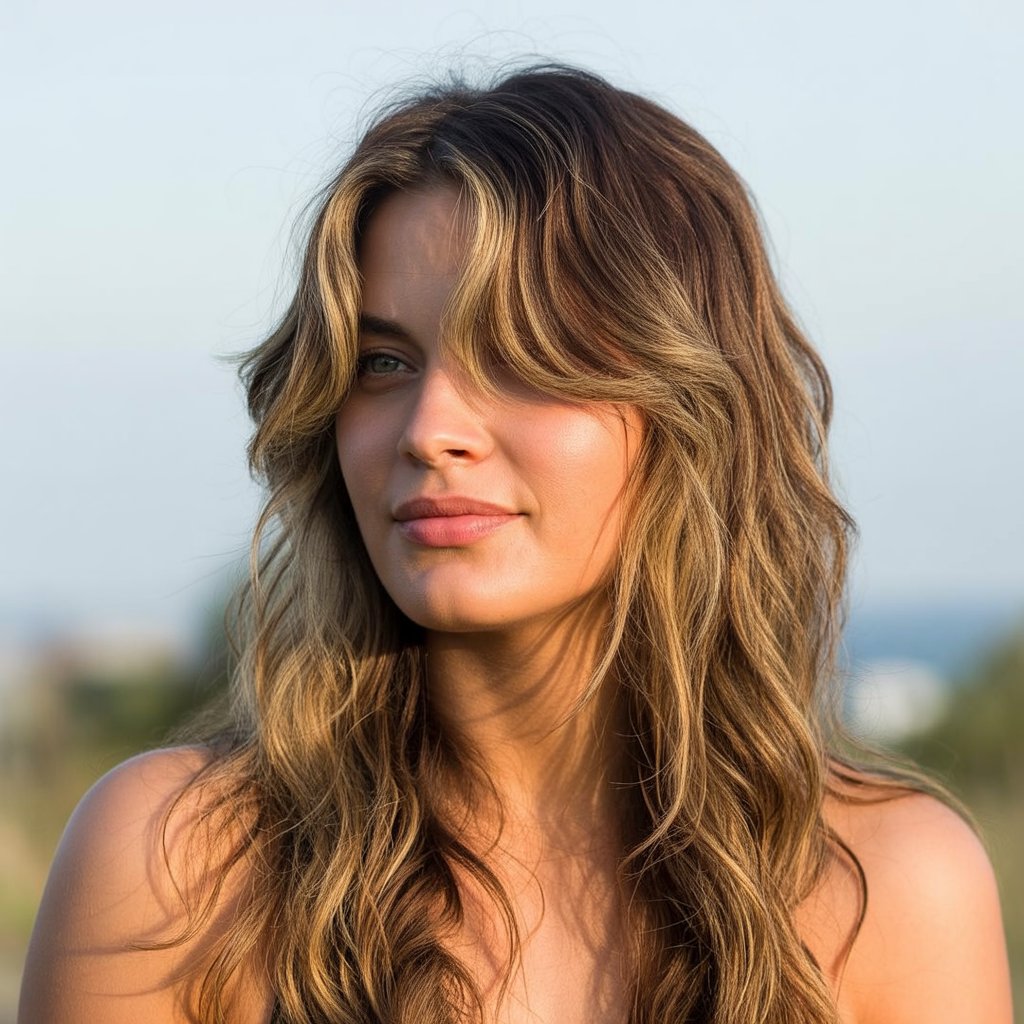 27+ Expert-Approved Hairstyles for Thin Hair and Round Faces 33 Tousled Long Hair with Face-Framing Highlights