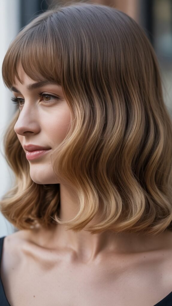 Long Bob with Curtain Bangs and Ribbon Waves