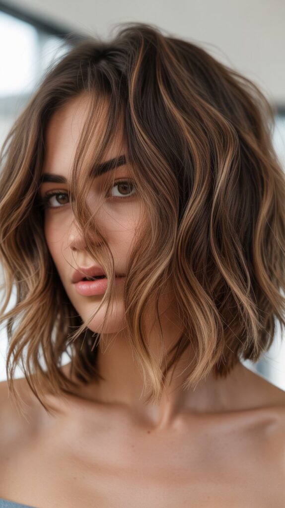 Messy Choppy Bob with Dimensional Brunette Balayage