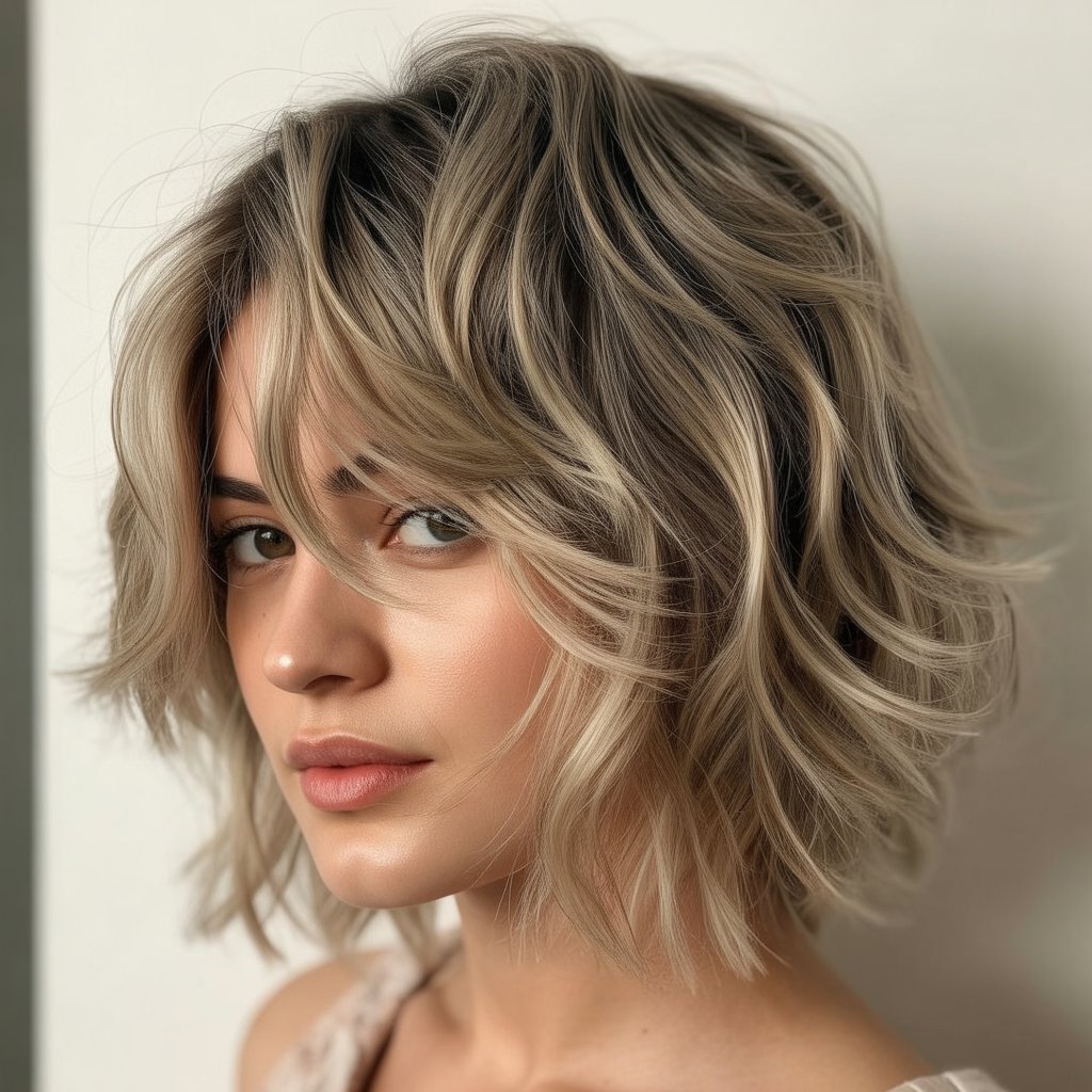 27+ Expert-Approved Hairstyles for Thin Hair and Round Faces 10 Choppy Lob with Piece-y Texture