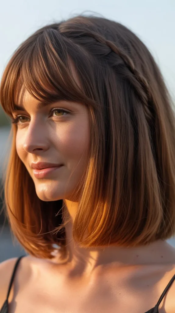 Long Bob with Curtain Bangs and Braided Elements