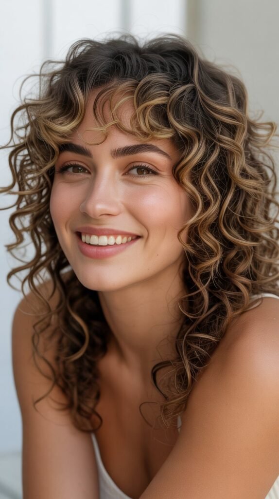 Curly Hair with Curtain Bangs