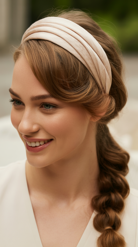 Thick Headband with Low Twisted Ponytail