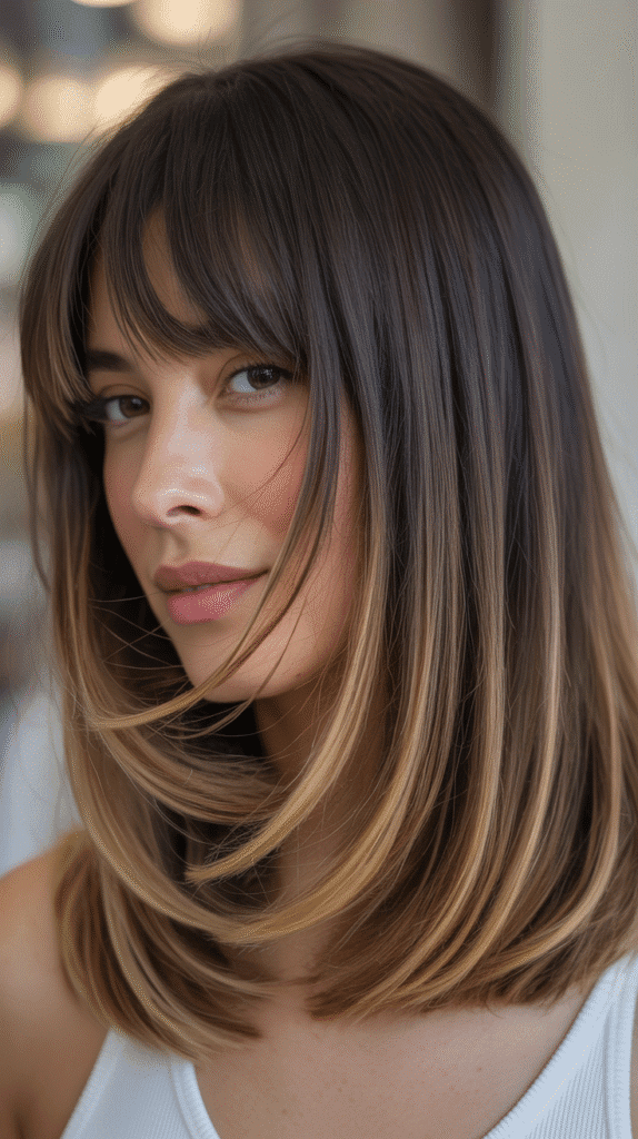 Long Bob with Curtain Bangs and Natural Roots