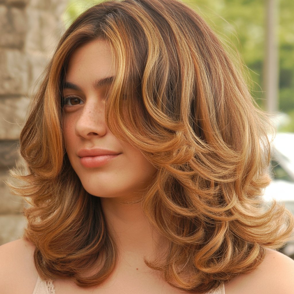 27+ Expert-Approved Hairstyles for Thin Hair and Round Faces 27 Layered Shoulder-Length with Highlights