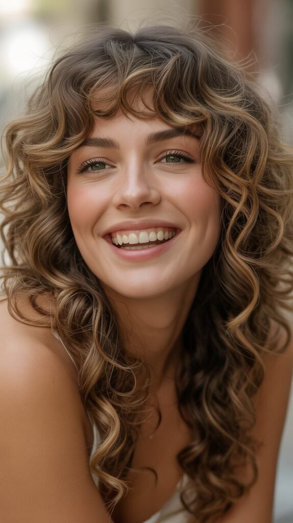 Voluminous Curls with Wispy Bangs