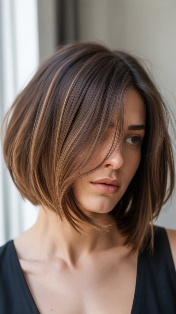  Chin-Length Choppy Bob with Mushroom Brown Balayage