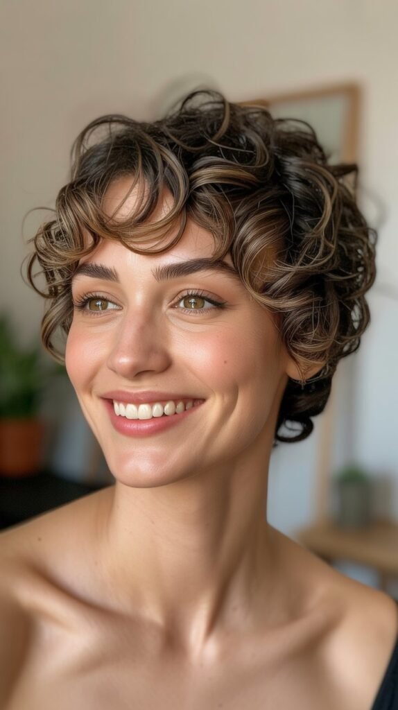Curly Pixie with Textured Bangs