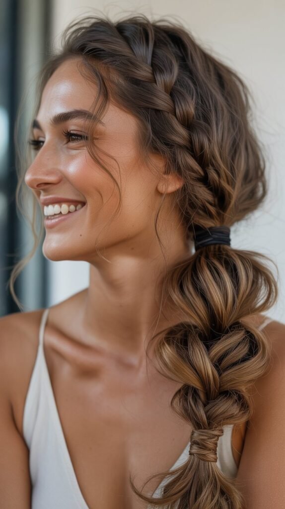Textured Ponytail with Braided Wrap