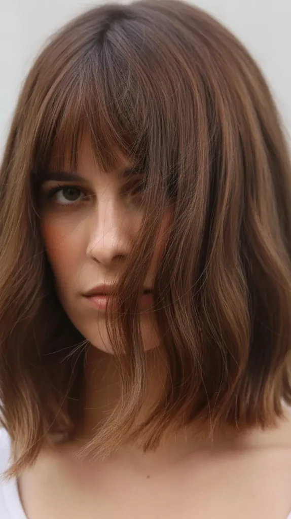 Long Bob with Curtain Bangs and Natural Texture