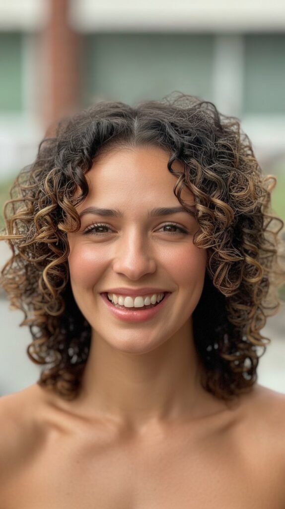 Curly Collarbone Cut with Middle Part