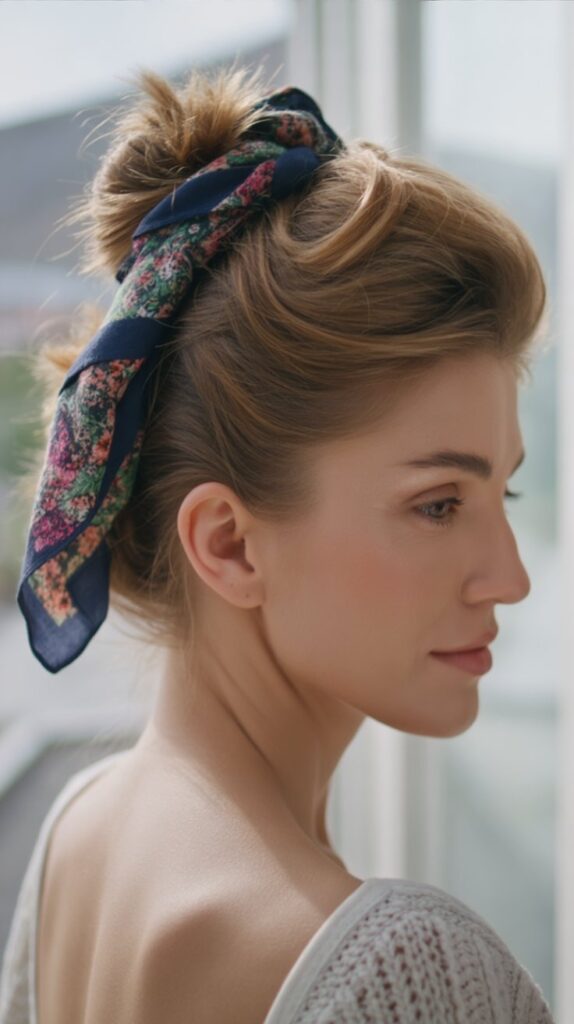 30 Cute Simple Hairstyles You Can Do in Under 5 Minutes 17 The Scarf Bun
