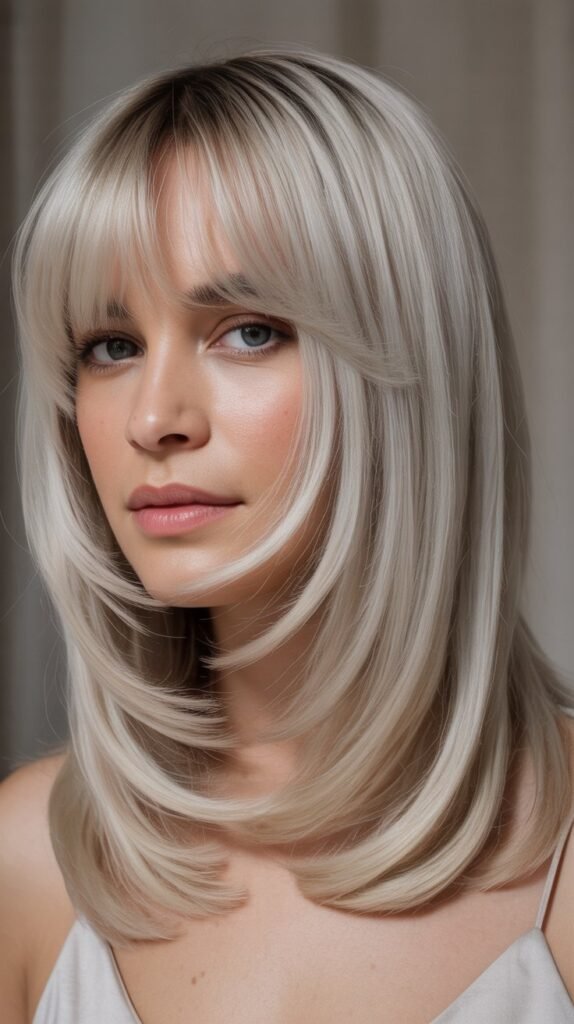 Moonlight Blonde Long Bob with Graduated Curtain Bangs