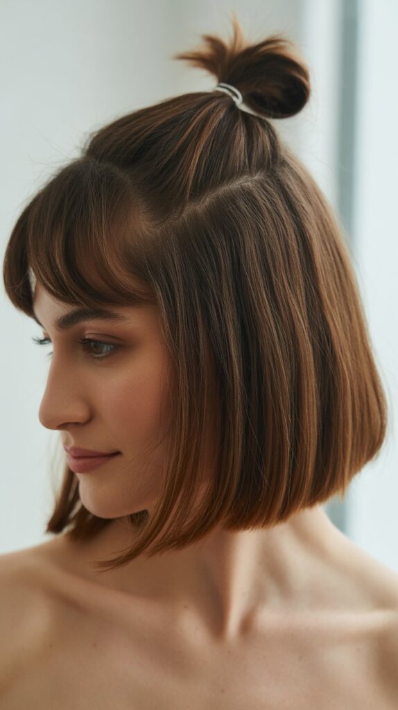 Long Bob with Curtain Bangs and Half-Up Styling