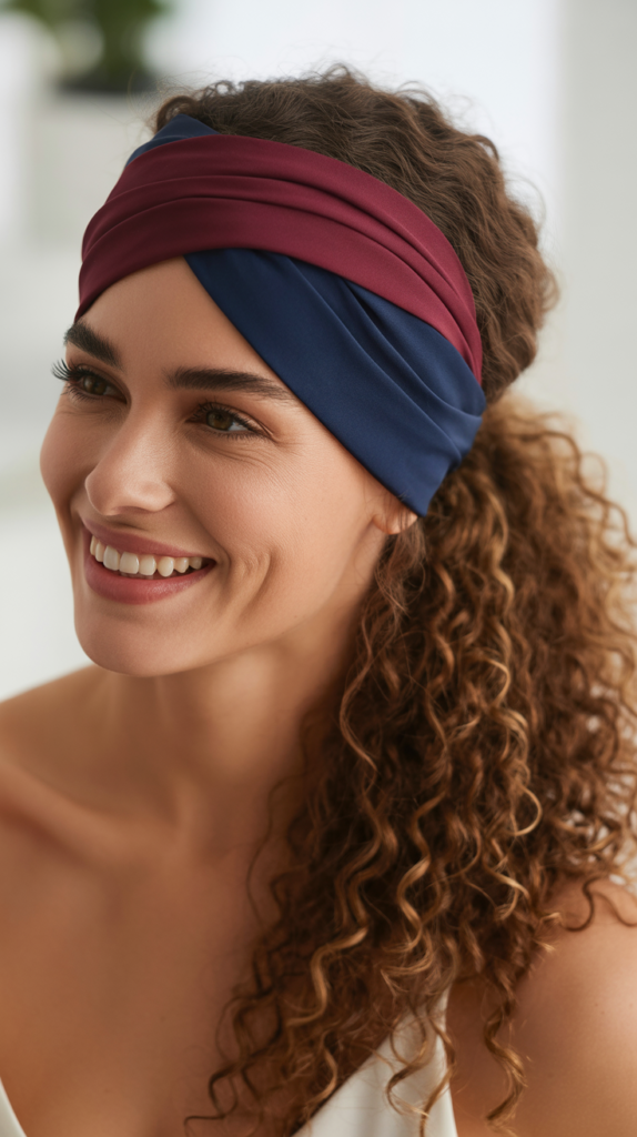 Thick Headband with Curly High Ponytail