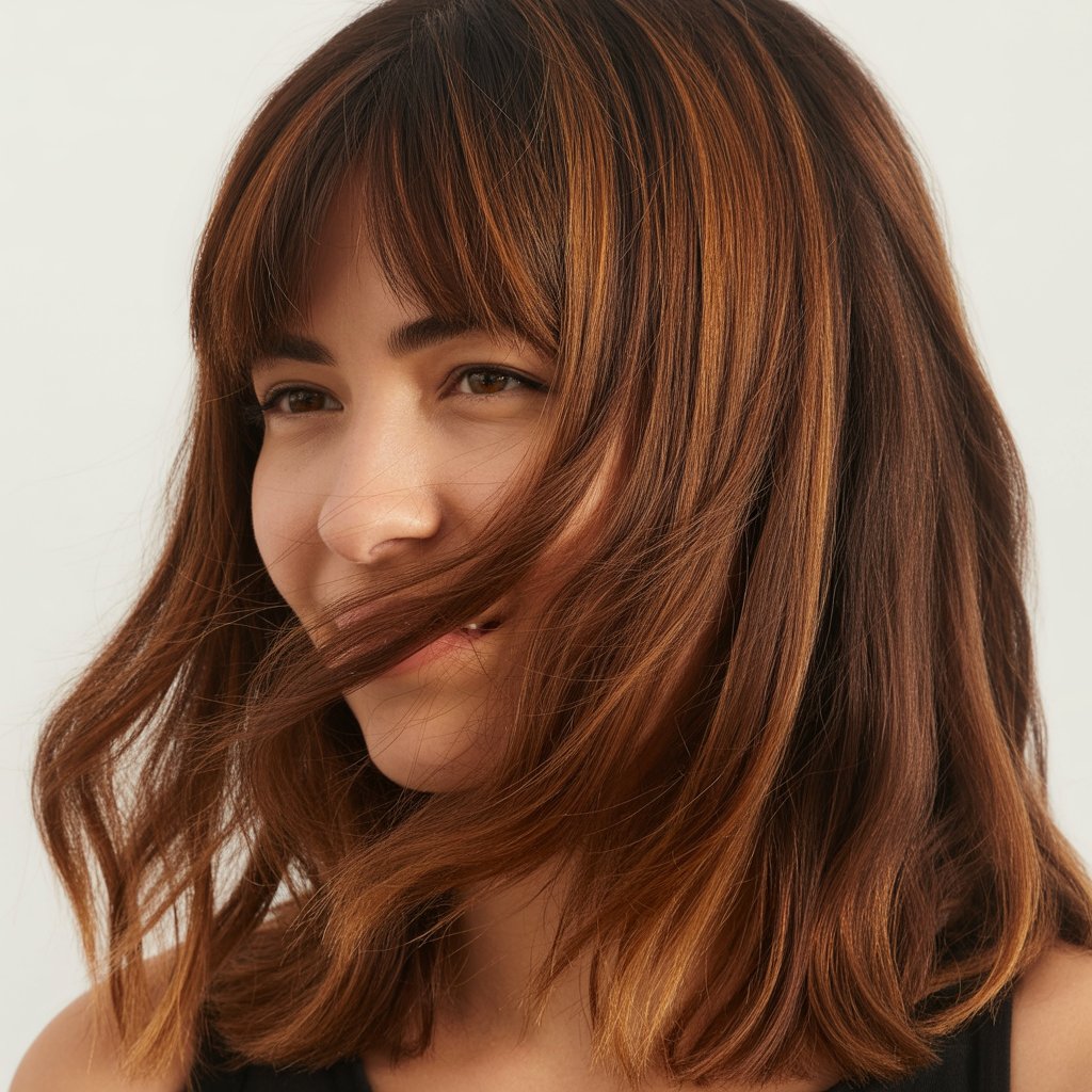 27+ Expert-Approved Hairstyles for Thin Hair and Round Faces 31 Collarbone Cut with Curtain Bangs and Layers