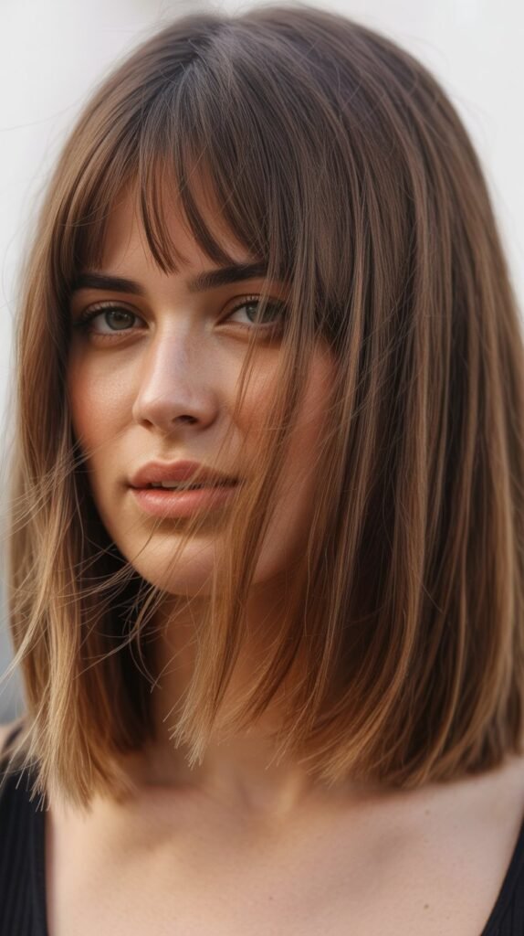 Long Bob with Curtain Bangs and Natural Texture