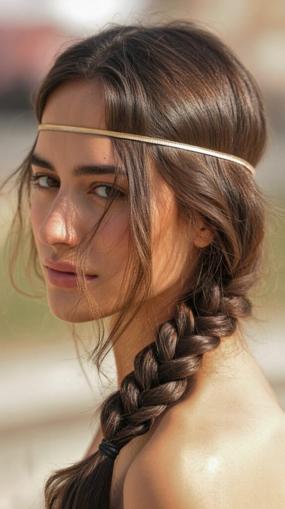 Side Braid with Thin Gold Headband
