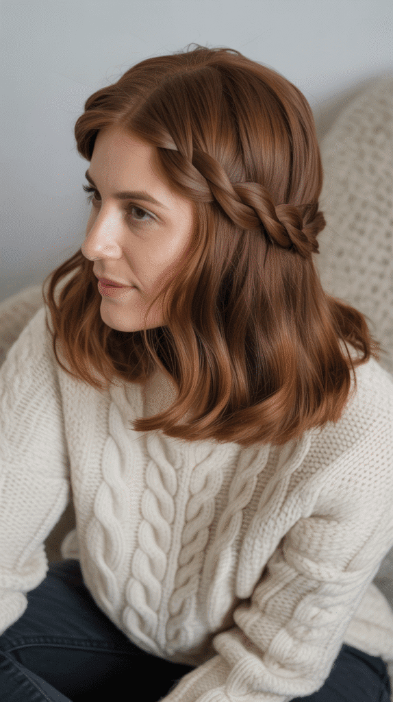 33 Beautiful Cute Winter Hairstyles for Medium Hair 21 Double Twisted Half-Up Style