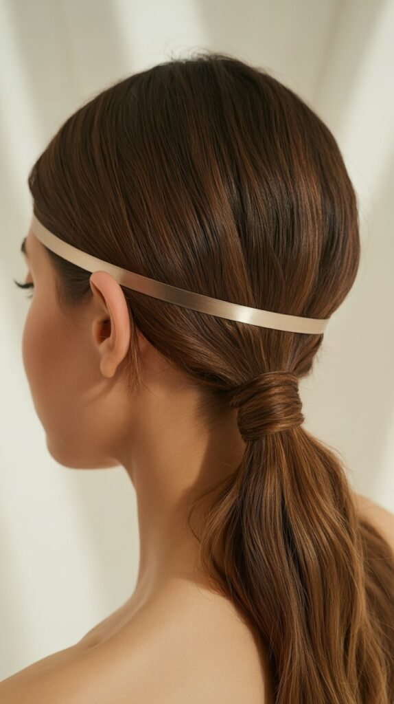  Low Ponytail with Hair Wrapped Around Elastic and Headband