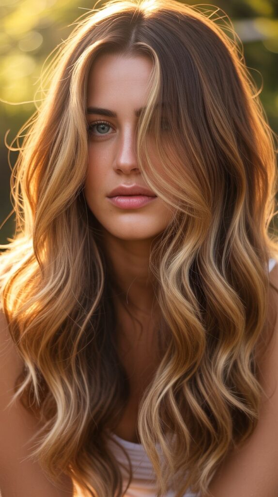 34 Trendy Brunette Balayage Hairstyles with a Money Piece 20 Caramel Brown Base with Dirty Blonde Money Piece