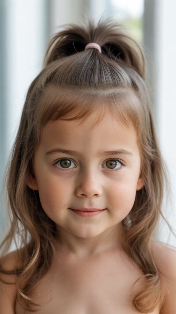 33 Adorable Kids' Hair Ideas That Keep Hair Out of the Face 14 Half-Up Ponytail
