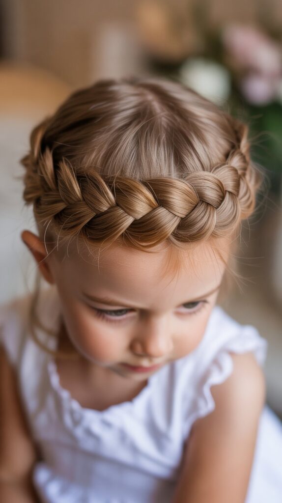 33 Adorable Kids' Hair Ideas That Keep Hair Out of the Face 8 . French Braid Crown