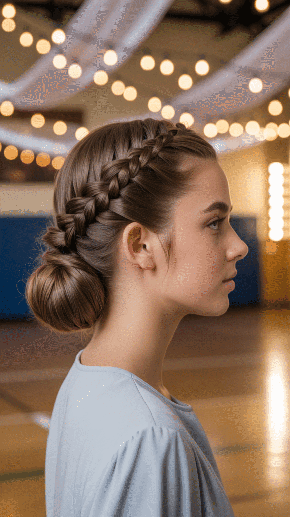 30 Cute Greasy Hair Hairstyles for School 22 The Side Braid into Low Bun