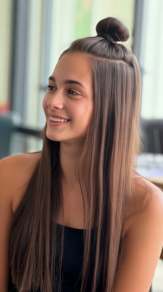  Half-Up Bun with Straight Ends