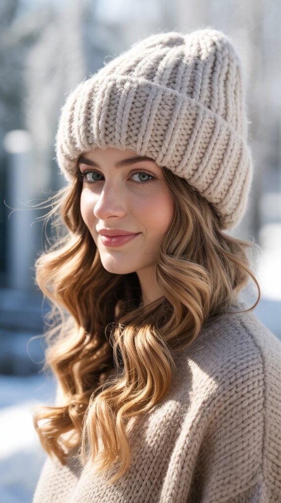 Side-Swept Waves with Cuffed Beanie