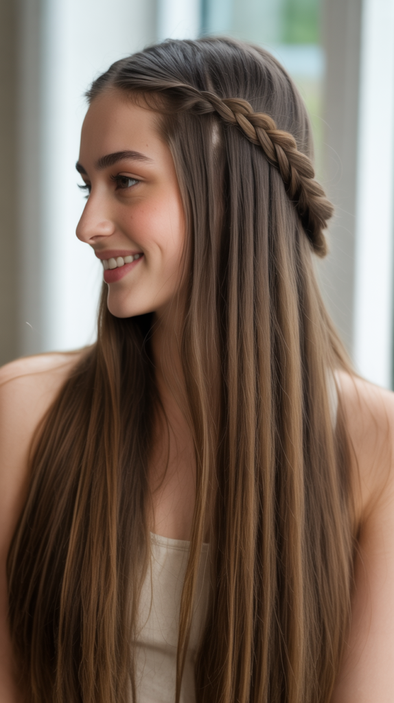 Straight Hair with Side Braid Detail