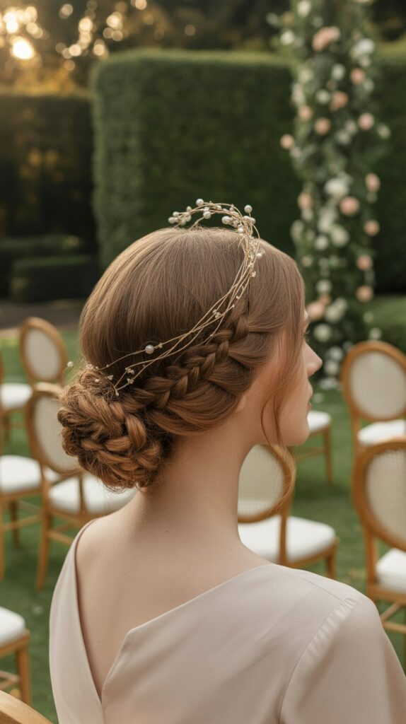30+ Romantic Bridesmaid Updo Hairstyles with Braid 26 Twisted Halo with Braided Base