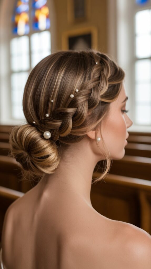 30+ Romantic Bridesmaid Updo Hairstyles with Braid 15 Wrapped Braid Low Bun