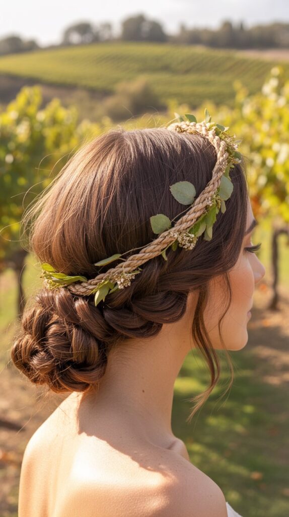 30+ Romantic Bridesmaid Updo Hairstyles with Braid 20 Twisted Crown with Braided Bun