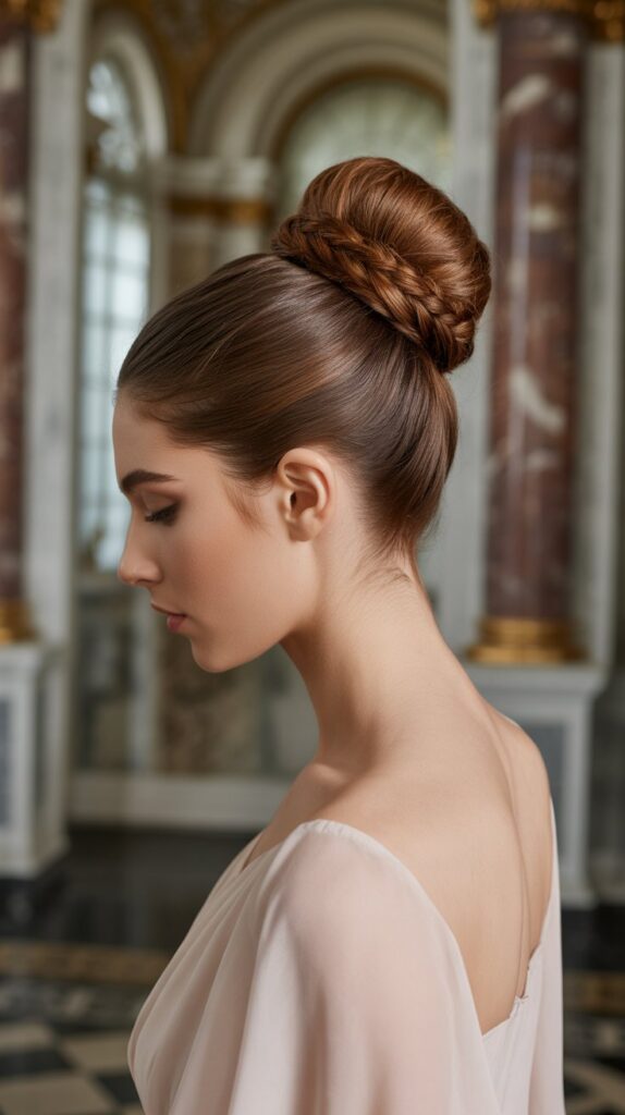 30+ Romantic Bridesmaid Updo Hairstyles with Braid 17 Braided Ballerina Bun