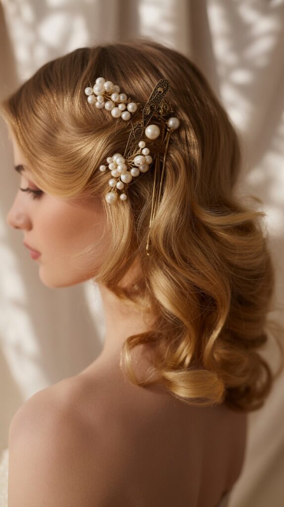 Top 27+ Half-Up Half-Down Prom Hairstyles 7 Half-Up with Pearl Accessories