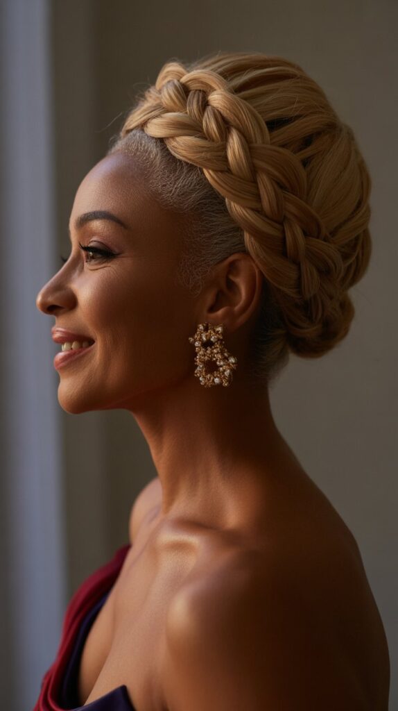 Top 30+ Stunning Hairstyles for Older Black Women: Easy Solutions for Everyday Glam! 6 Braided Crown Updo