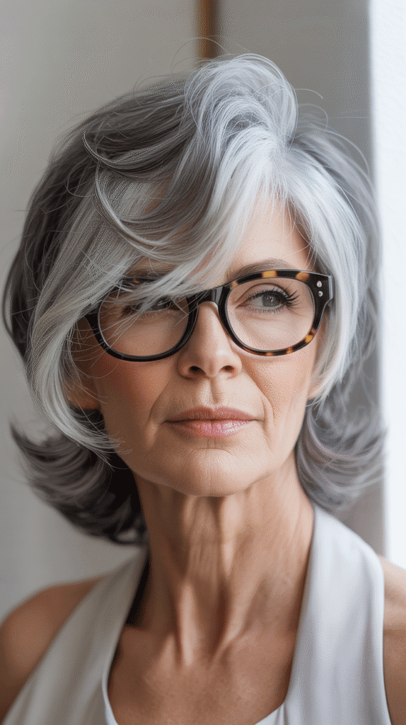 Best 27+ Hairstyles for Thin Fine Hair Over 60 with Glasses 26 Layered Crop with Side Part