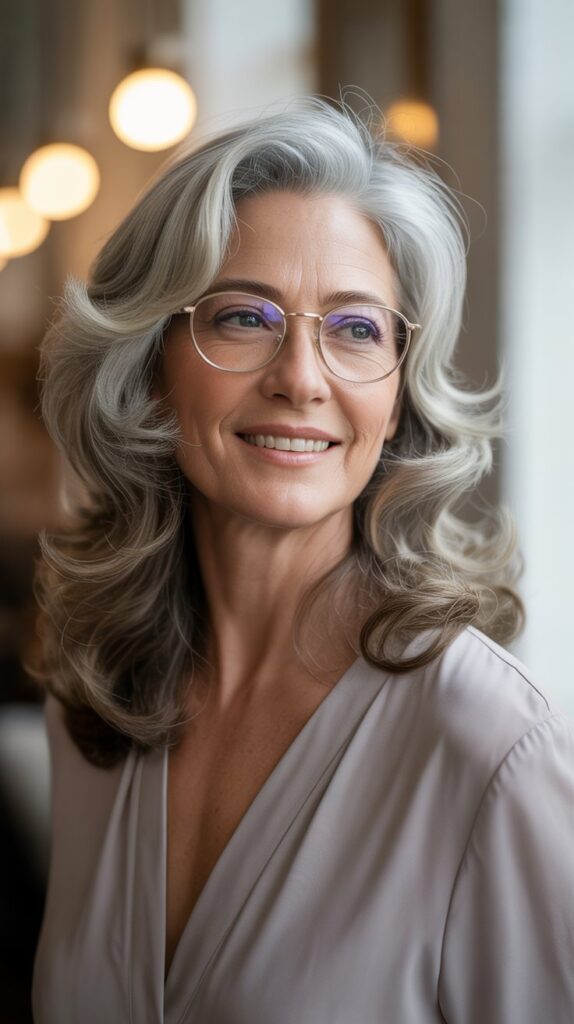 Best 27+ Hairstyles for Thin Fine Hair Over 60 with Glasses 24 Soft Waves with Long Layers