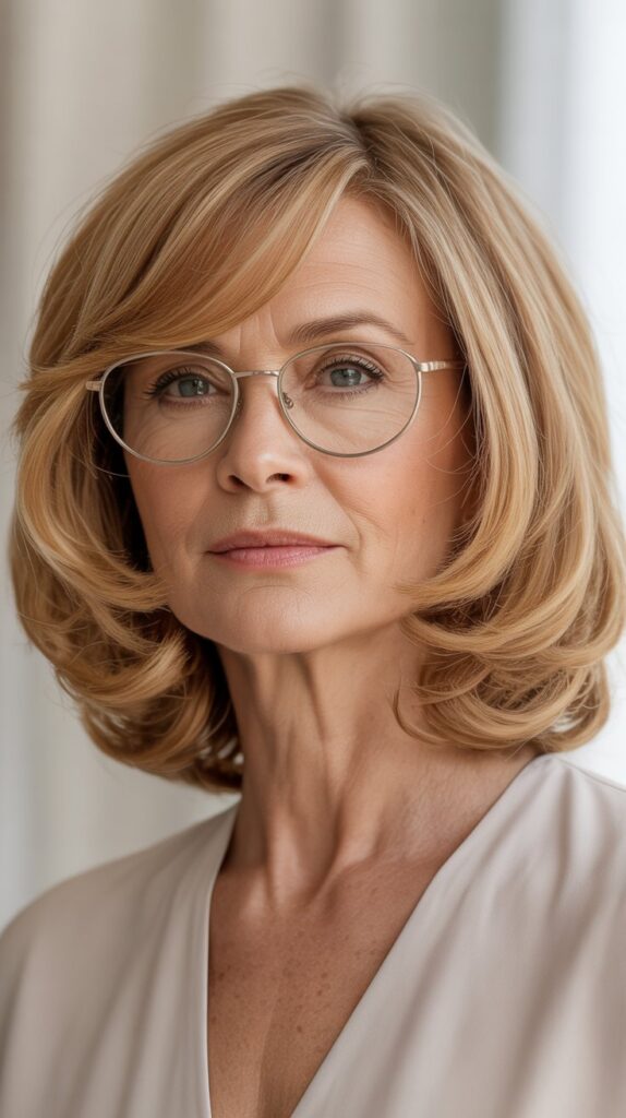 Best 27+ Hairstyles for Thin Fine Hair Over 60 with Glasses 8 . Layered Lob (Long Bob)