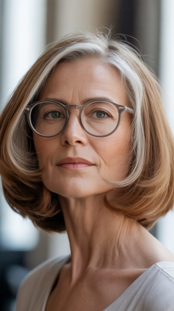 Best 27+ Hairstyles for Thin Fine Hair Over 60 with Glasses 12 Rounded Bob with Curved Layers