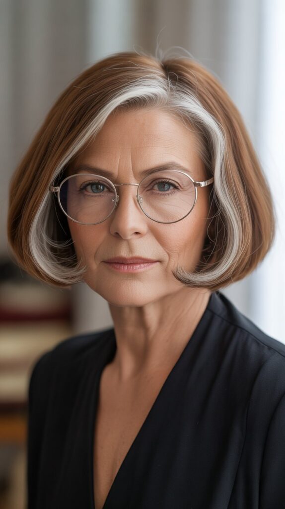 Best 27+ Hairstyles for Thin Fine Hair Over 60 with Glasses 20 Classic Bob with Beveled Ends