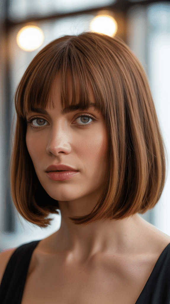 30 Stunning Long Bob with Curtain Bangs Ideas 10 Blunt Long Bob with Thick Curtain Bangs