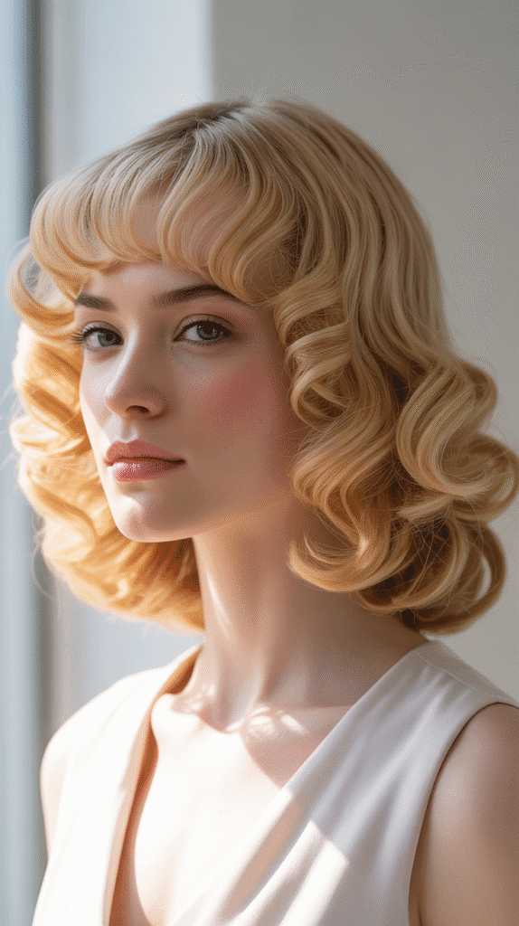 Long Bob with Curtain Bangs and Soft Curls