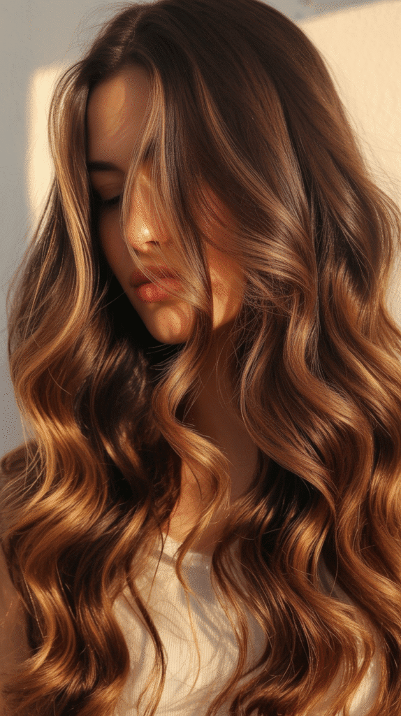 Caramel Highlights with Warm Brown Base on Waves