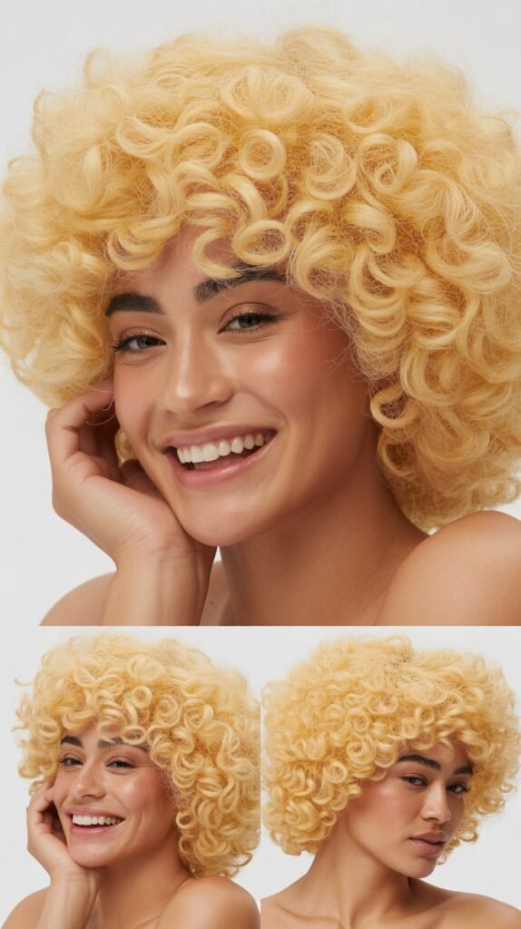  Bright Blonde Afro Wig