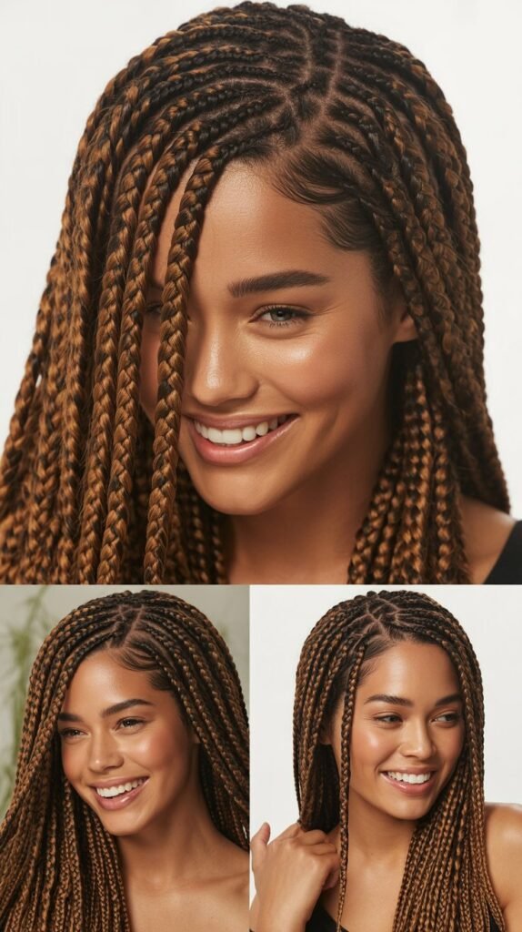  Invisible Part Braids with Caramel Highlights