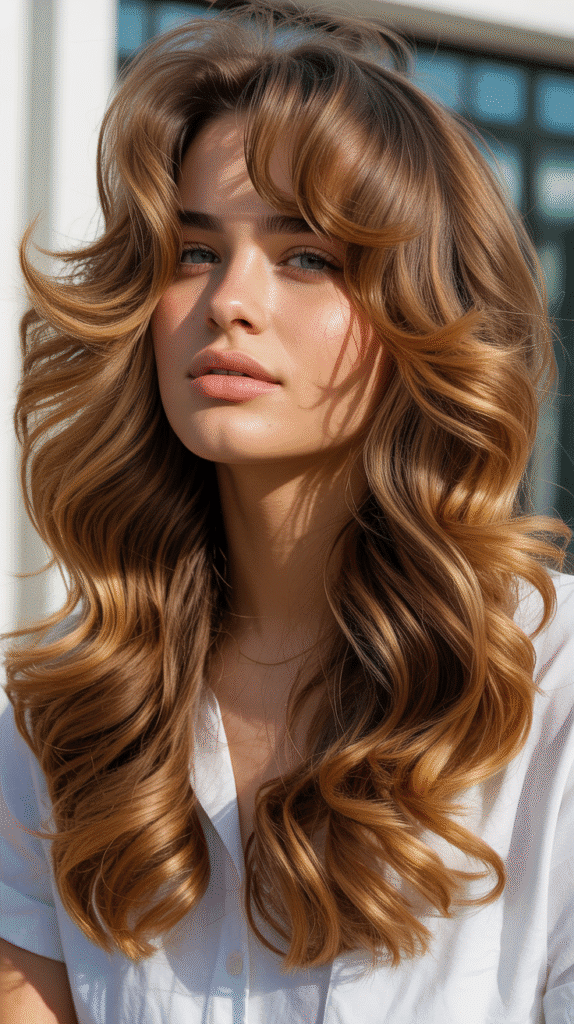 Chunky Caramel Highlights on Light Brown Beachy Waves