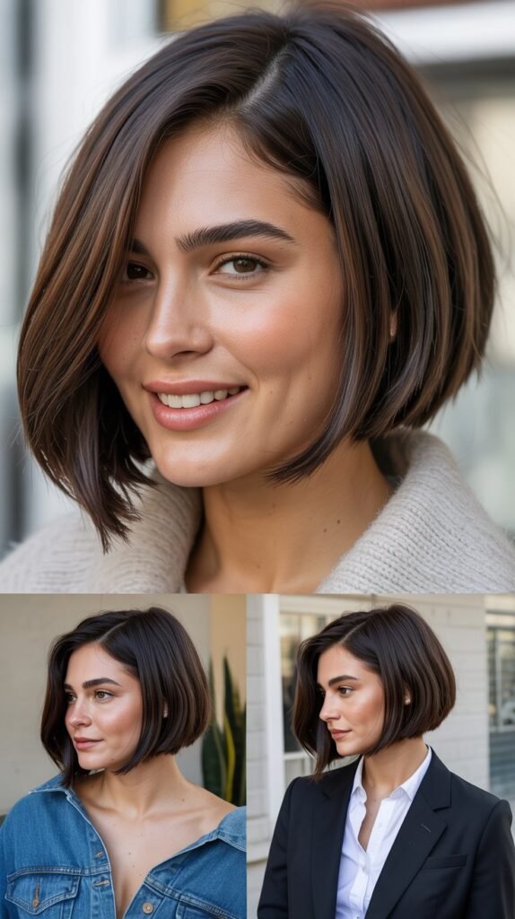 Long Bob with Deep Side Part and Swooped Bangs